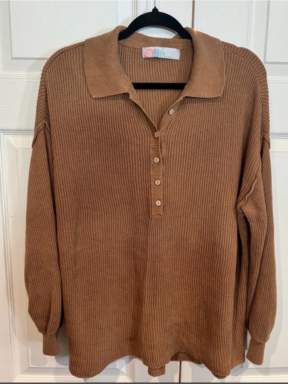 Free People Cozy Ribbed Collared Knit Top in Brown